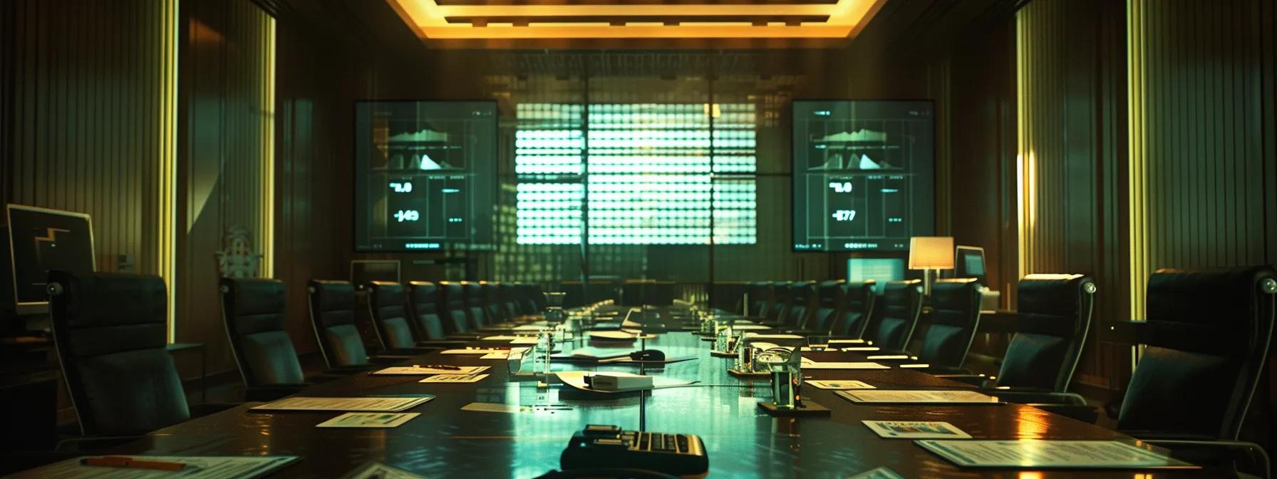 a tense boardroom atmosphere captures a business professional reviewing legal documents and financial reports, surrounded by dimly lit screens displaying data analytics, symbolizing the intricate precautions needed to safeguard business assets during personal upheaval.